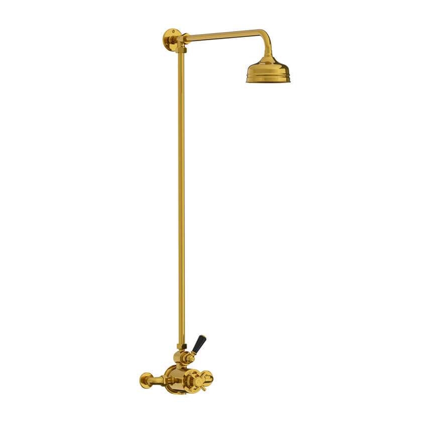 Lefroy Brooks Classic Black Thermostatic Valve With Riser - Antique Gold