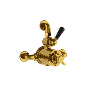 Lefroy Brooks Classic Black Thermostatic Valve With Top Return - Antique Gold