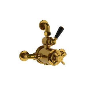 Lefroy Brooks Classic Black Thermostatic Valve With Top Return - Polished Brass
