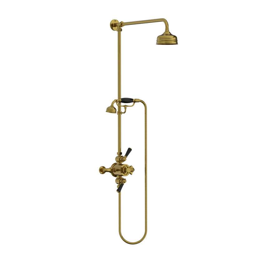 Lefroy Brooks Classic Black Dual Thermostatic Valve With Riser - Polished Brass