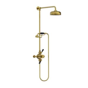 Lefroy Brooks Classic Black Dual Thermostatic Valve With Riser - Antique Gold
