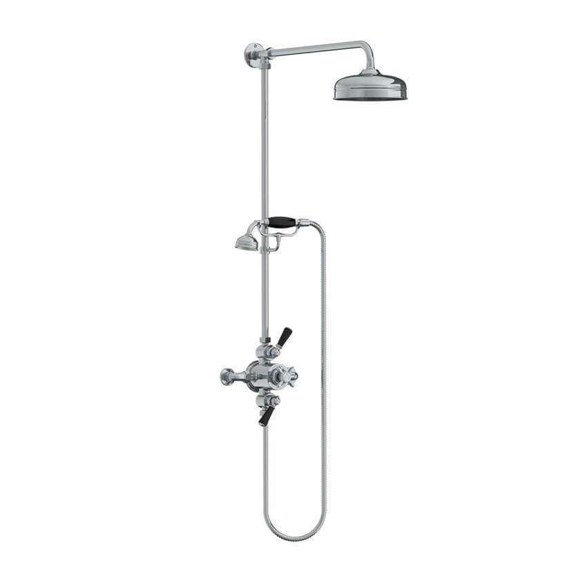 Lefroy Brooks Classic Black Dual Thermostatic Valve With Riser - Chrome
