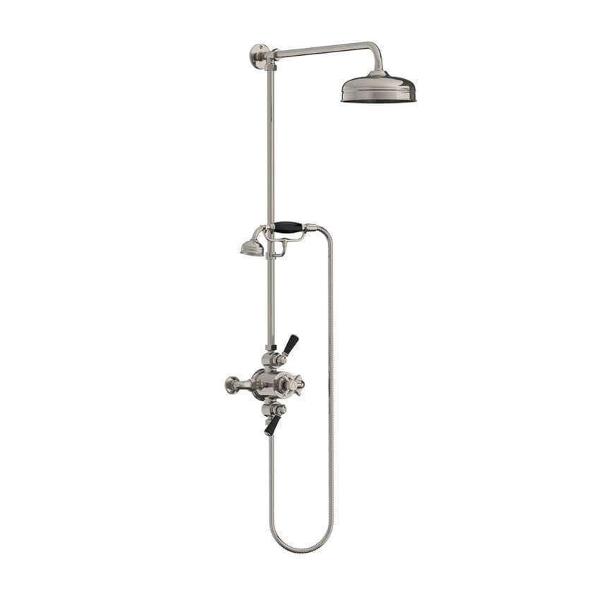 Lefroy Brooks Classic Black Dual Thermostatic Valve With Riser - Silver Nickel