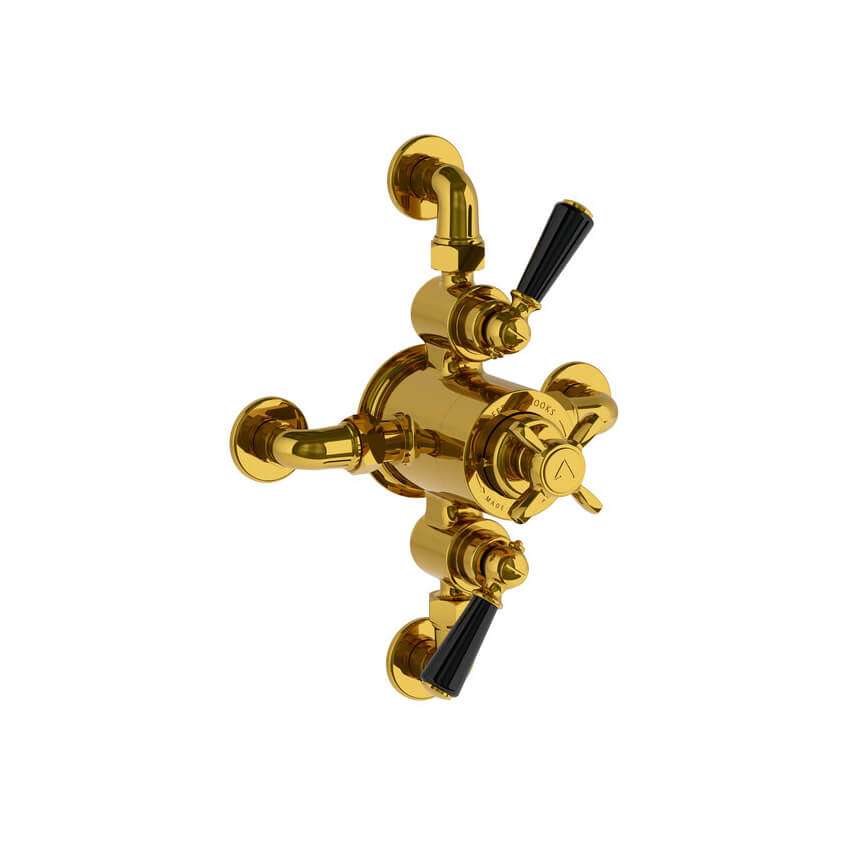 Lefroy Brooks Classic Black Dual Thermostatic Valve With Top/Bottom Return - Antique Gold