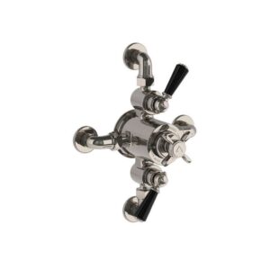 Lefroy Brooks Classic Black Dual Thermostatic Valve With Top/Bottom Return - Silver Nickel