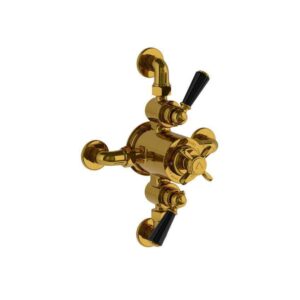 Lefroy Brooks Classic Black Dual Thermostatic Valve With Top/Bottom Return - Polished Brass