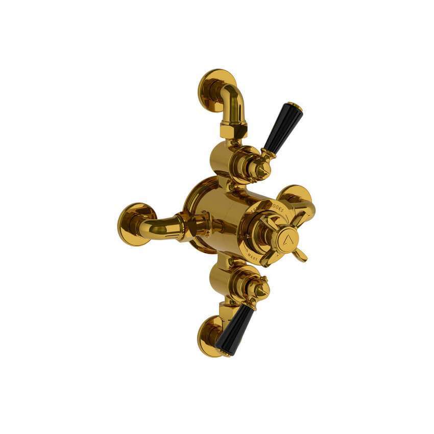 Lefroy Brooks Classic Black Dual Thermostatic Valve With Top/Bottom Return - Polished Brass