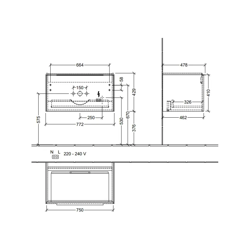 Villeroy & Boch Subway 3.0 80cm Basin & Vanity Unit, 1 Drawer - Image 2