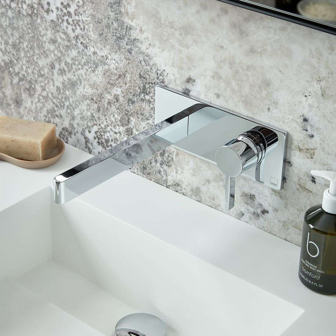 Vado Edit Wall Mounted Single Lever Basin Mixer with Rectangular Backplate - Chrome