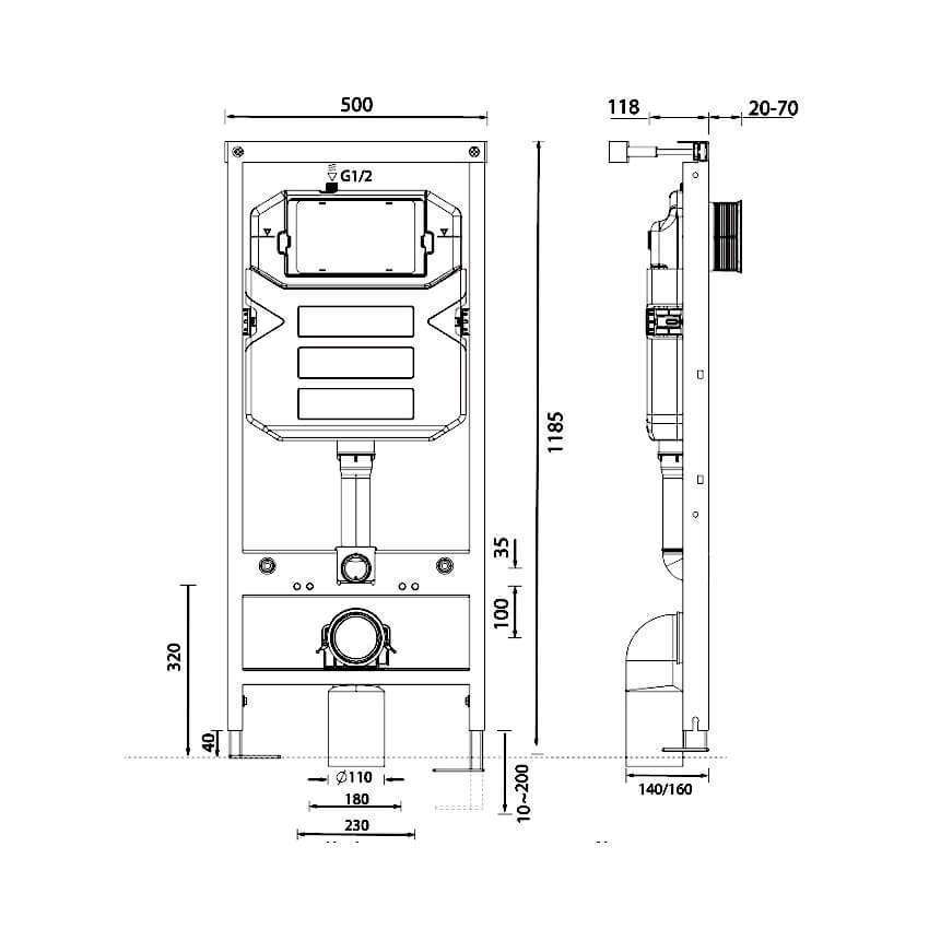Abacus 1180mm WC Frame - Image 2