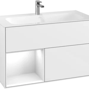 Villeroy & Boch Finion Vanity unit with lighting, 2 drawers, 996 x 591 x 498 mm, Glossy White Lacquer