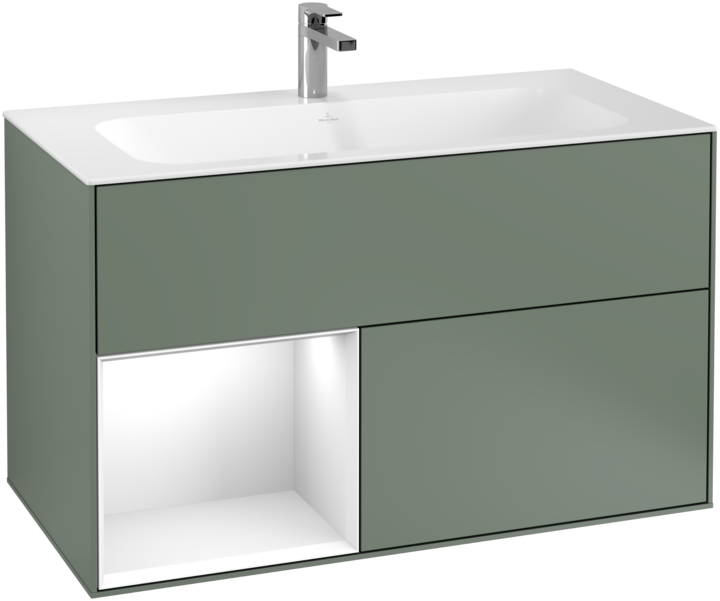 Villeroy & Boch Finion Vanity unit with lighting, 2 drawers, 996 x 591 x 498 mm, Olive Matt Lacquer