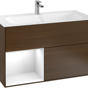Villeroy & Boch Finion Vanity unit with lighting, 2 drawers, 996 x 591 x 498 mm, Walnut Veneer