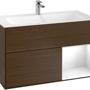 Villeroy & Boch Finion Vanity unit with lighting, 2 drawers, 996 x 591 x 498 mm, Walnut Veneer