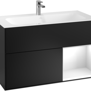 Villeroy & Boch Finion Vanity unit with lighting, 2 drawers, 996 x 591 x 498 mm, Black Matt Lacquer