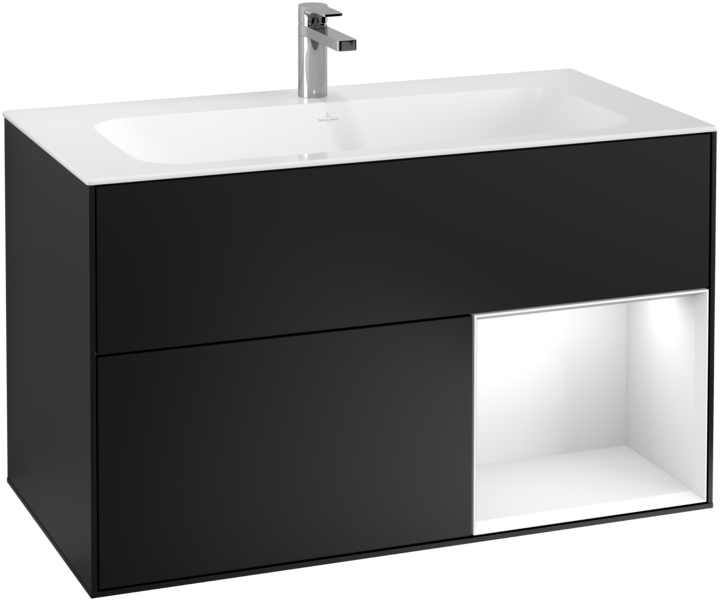 Villeroy & Boch Finion Vanity unit with lighting, 2 drawers, 996 x 591 x 498 mm, Black Matt Lacquer
