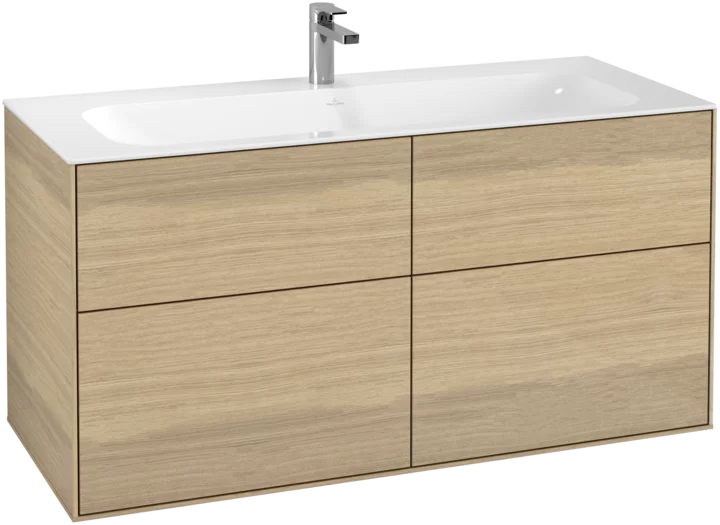 Villeroy & Boch Finion Vanity unit, 4 Drawers, 1196 x 591 x 498 mm, Oak Veneer
