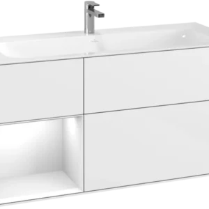 Villeroy & Boch Finion Vanity unit with lighting, 3 drawers, 1196 x 591 x 498 mm, Glossy White Lacquer