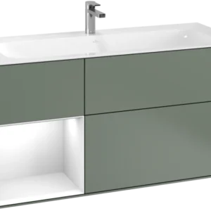 Villeroy & Boch Finion Vanity unit with lighting, 3 drawers, 1196 x 591 x 498 mm, Olive Matt Lacquer