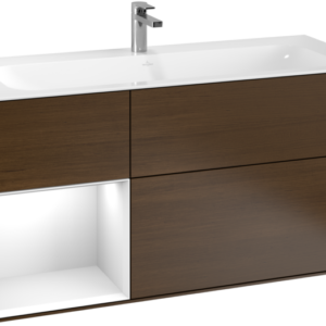 Villeroy & Boch Finion Vanity unit with lighting, 3 drawers, 1196 x 591 x 498 mm, Walnut Veneer