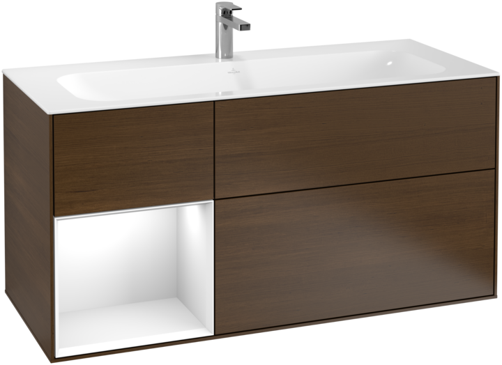 Villeroy & Boch Finion Vanity unit with lighting, 3 drawers, 1196 x 591 x 498 mm, Walnut Veneer
