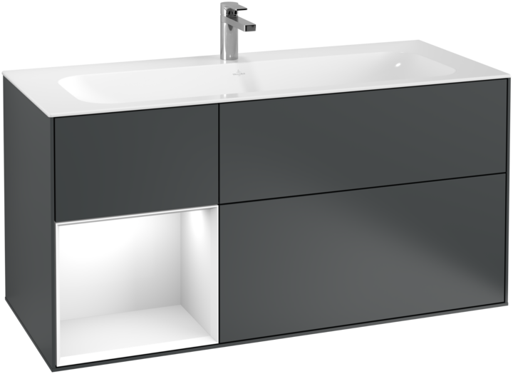 Villeroy & Boch Finion Vanity unit with lighting, 3 drawers, 1196 x 591 x 498 mm, Midnight Blue Matt Lacquer
