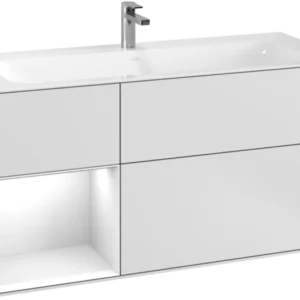 Villeroy & Boch Finion Vanity unit with lighting, 3 drawers, 1196 x 591 x 498 mm, White Matt Lacquer