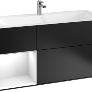 Villeroy & Boch Finion Vanity unit with lighting, 3 drawers, 1196 x 591 x 498 mm, Black Matt Lacquer
