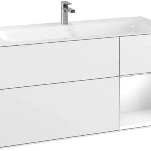 Villeroy & Boch Finion Vanity unit with lighting, 3 drawers, 1196 x 591 x 498 mm, Glossy White Lacquer