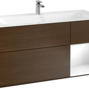 Villeroy & Boch Finion Vanity unit with lighting, 3 drawers, 1196 x 591 x 498 mm, Walnut Veneer