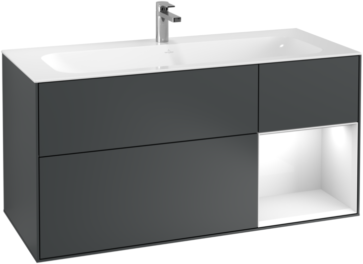 Villeroy & Boch Finion Vanity unit with lighting, 3 drawers, 1196 x 591 x 498 mm, Midnight Blue Matt Lacquer