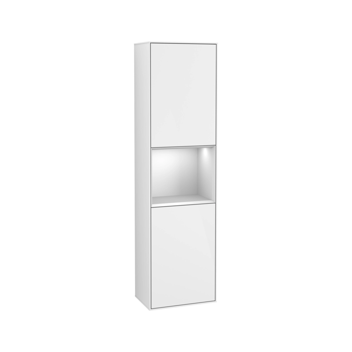 Villeroy & Boch Finion Tall cabinet, with lighting, 1 door, 418 x 1516 x 270 mm, Glossy White Lacquer