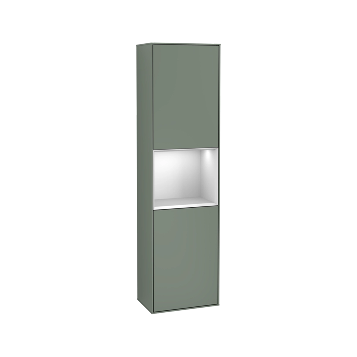 Villeroy & Boch Finion Tall cabinet, with lighting, 1 door, 418 x 1516 x 270 mm, Olive Matt Lacquer
