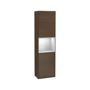 Villeroy & Boch Finion Tall cabinet, with lighting, 1 door, 418 x 1516 x 270 mm, Walnut Veneer