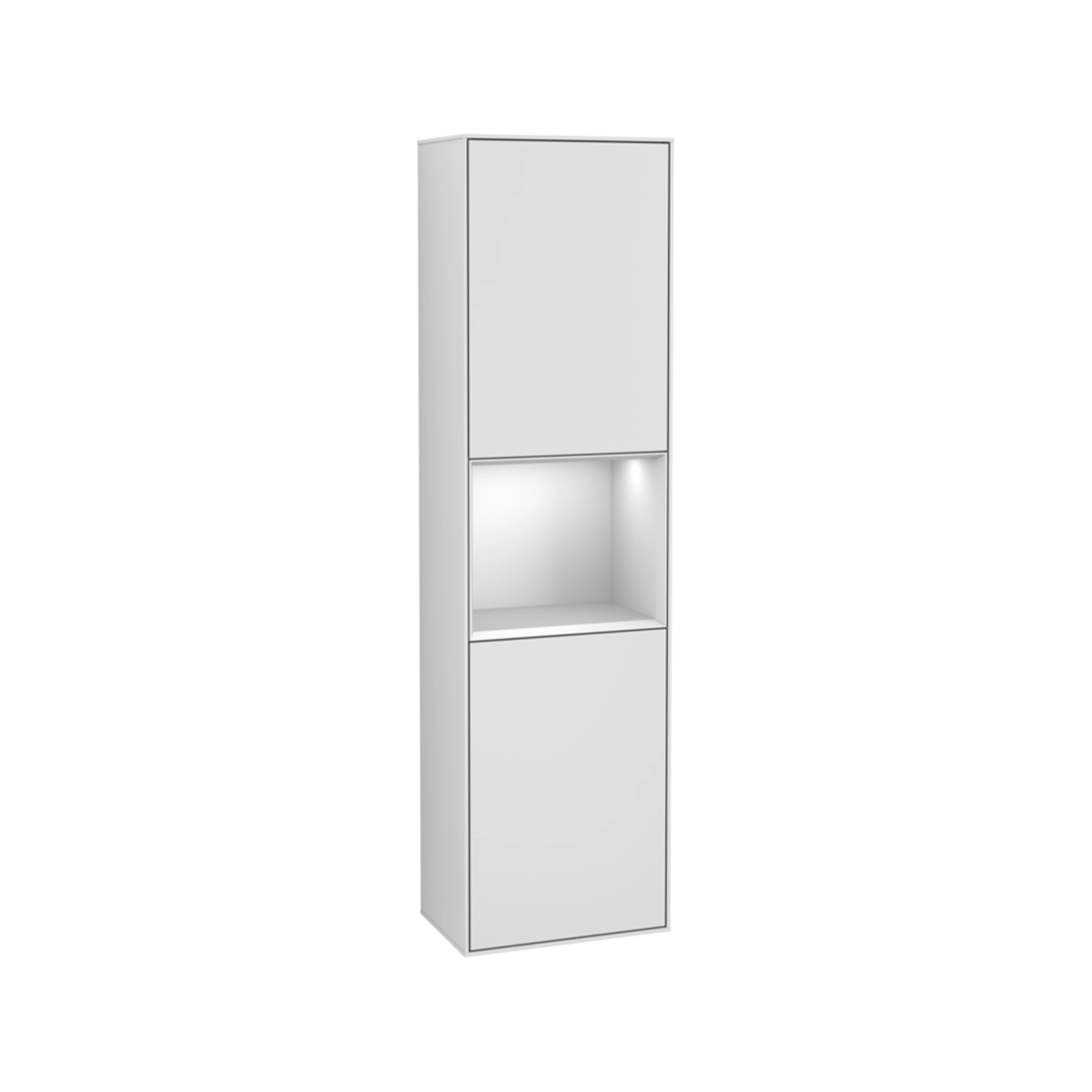Villeroy & Boch Finion Tall cabinet, with lighting, 1 door, 418 x 1516 x 270 mm, White Matt Lacquer