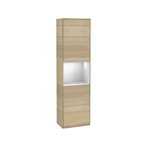Villeroy & Boch Finion Tall cabinet, with lighting, 1 door, 418 x 1516 x 270 mm, Oak Veneer