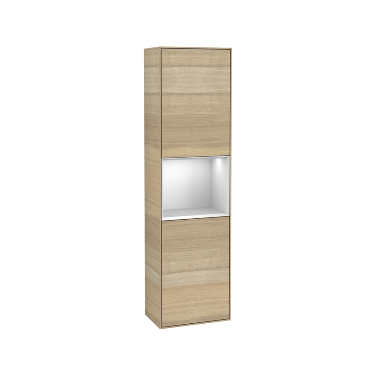 Villeroy & Boch Finion Tall cabinet, with lighting, 1 door, 418 x 1516 x 270 mm, Oak Veneer