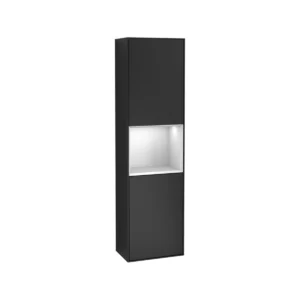 Villeroy & Boch Finion Tall cabinet, with lighting, 1 door, 418 x 1516 x 270 mm, Black Matt Lacquer