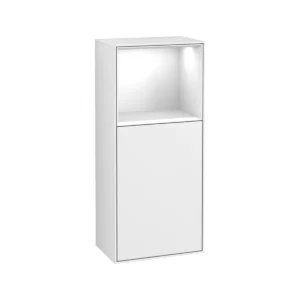 Villeroy & Boch Finion Side cabinet, with lighting, 1 door, 418 x 936 x 270 mm, Glossy White Lacquer