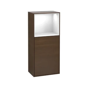 Villeroy & Boch Finion Side cabinet, with lighting, 1 door, 418 x 936 x 270 mm, Walnut Veneer