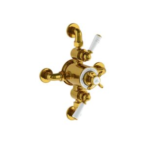 Lefroy Brooks Classic Dual Thermostatic Valve With Top/Bottom Return - Antique Gold