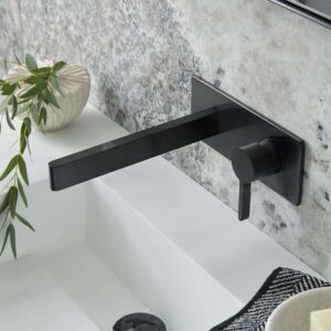 Vado Edit Wall Mounted Single Lever Basin Mixer with Rectangular Backplate - Brushed Black