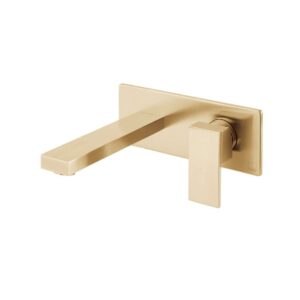 Vado Notion Wall Mounted Single Lever Basin Mixer with Rectangular Backplate - Brushed Gold