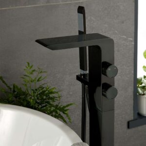 Vado Omika Floor Standing Bath Shower Mixer,  Polished Black