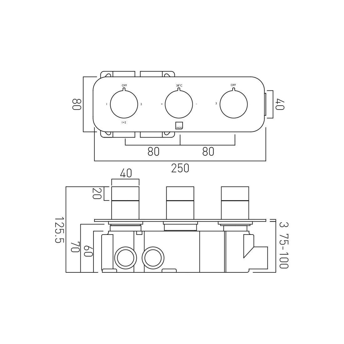 Vado Tablet Altitude Horizontal Concealed 3 Outlet, Thermostatic Valve Brushed Nickel - Image 2