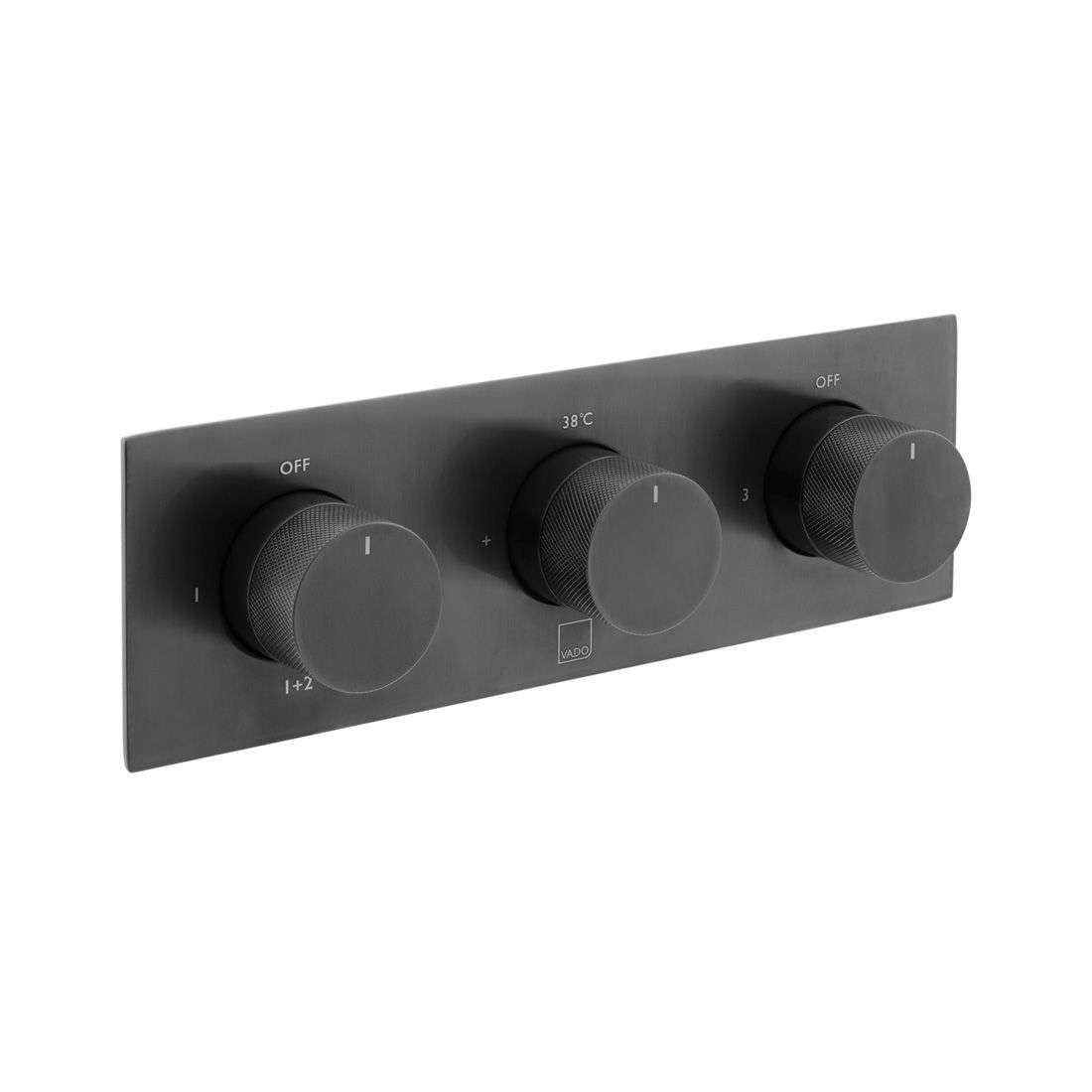 Vado Tablet Knurled Horizontal Concealed 3 Outlet Thermostatic Valve, Brushed Black