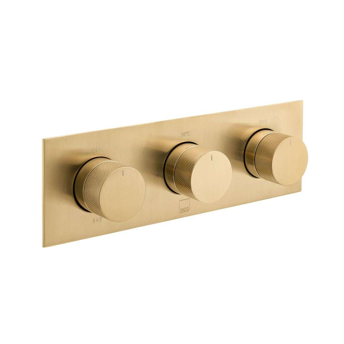 Vado Tablet Knurled Horizontal Concealed 3 Outlet Thermostatic Valve, Brushed Gold