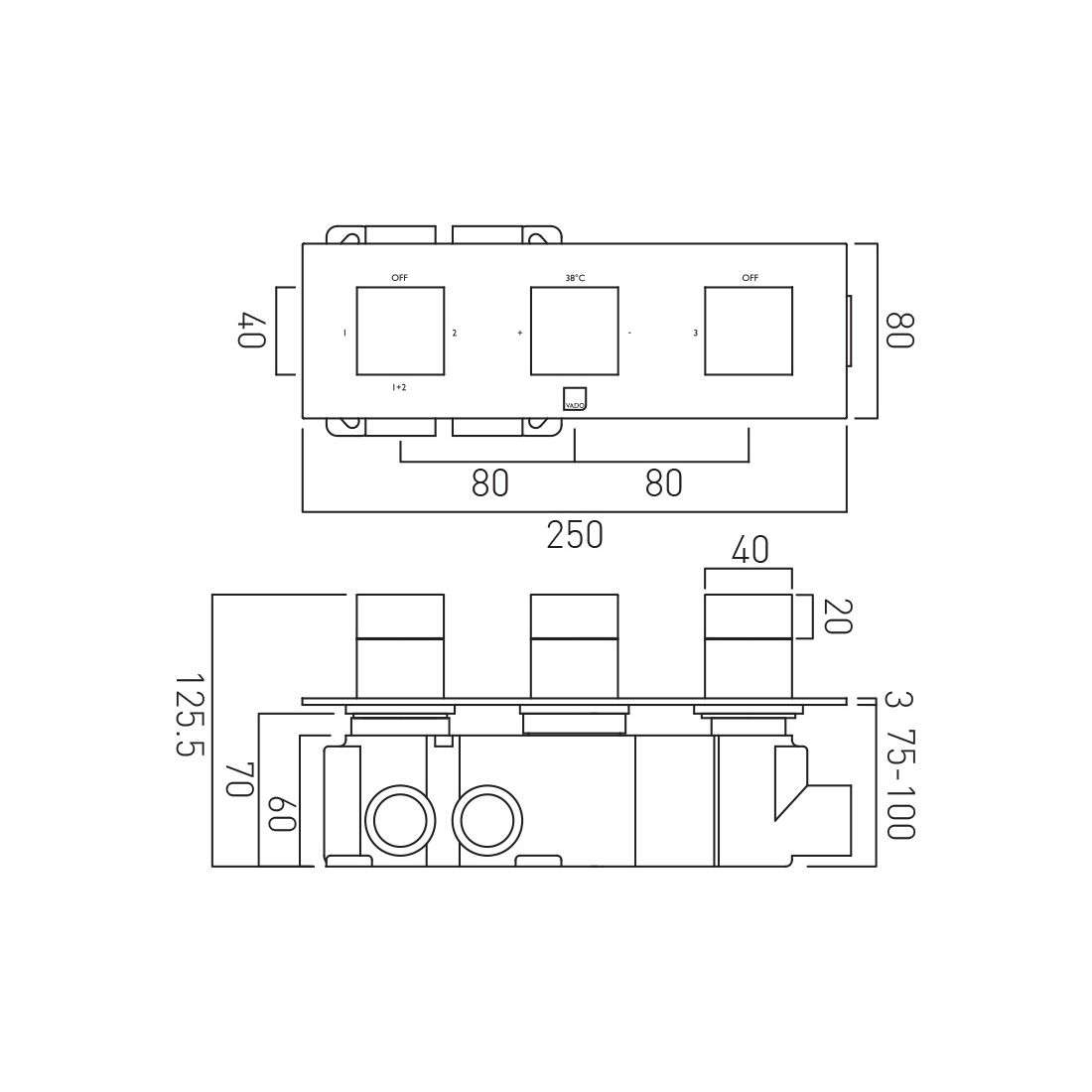 Vado Tablet Notion Horizontal Concealed 3 Outlet Thermostatic Valve, Brushed Nickel - Image 2