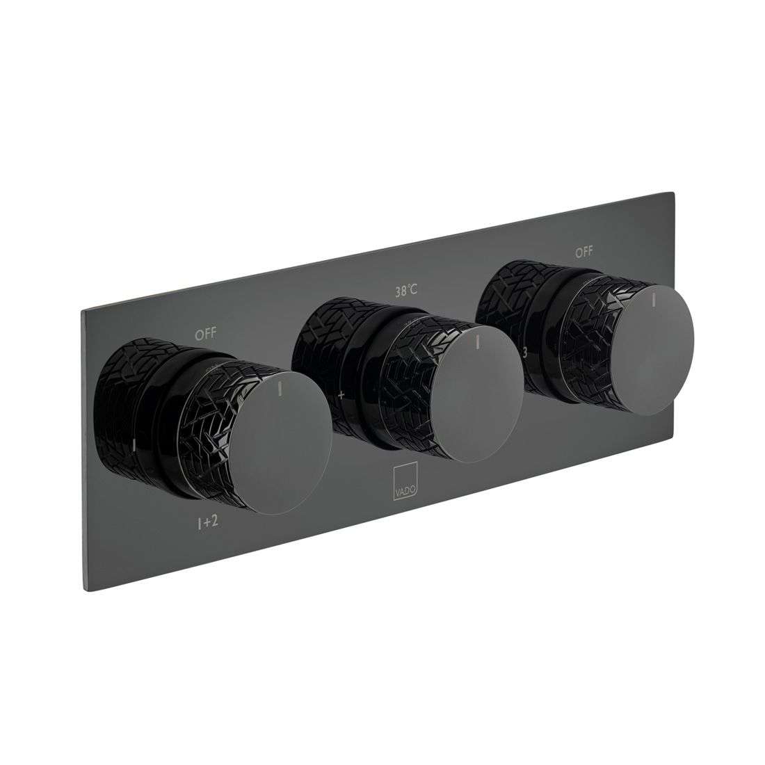 Vado Tablet Omika 3 Outlet Horizontal Concealed Thermostatic Valve, Polished Black