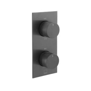 Vado Tablet Knurled Vertical Concealed 2 Outlet Thermostatic Valve, Brushed Black